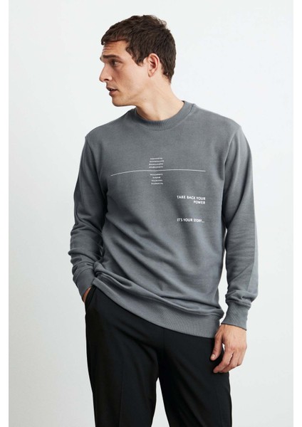 Jax Erkek Düz Önü ve Arkası Baskılı Bisiklet Yaka Gri Sweatshirt indirimleri