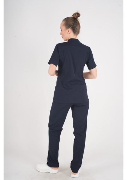 Aylu Model Soft Likra Lacivert Doktor Hemşire Hastane Scrubs Üniforma Takımı
