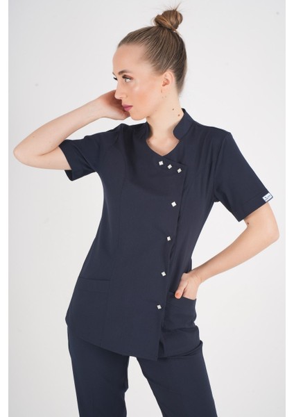 Aylu Model Soft Likra Lacivert Doktor Hemşire Hastane Scrubs Üniforma Takımı