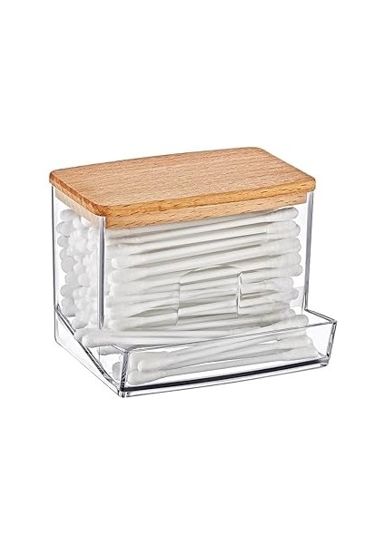 Ahşap Kapak Akrilik Pamuklu Çubuk Organizeri, Ahşap Kapaklı Kulak Pamukluğu, Akrilik Kulak