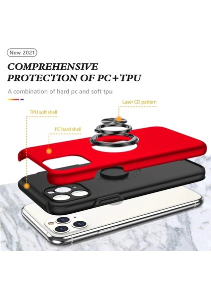 Newface iPhone 11 Pro Max Kılıf Elit Yüzüklü Kapak - Kırmızı fiyatları