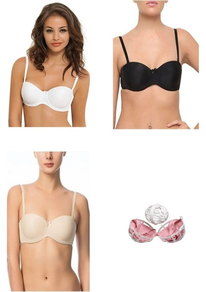 3'lü Paket Desteksiz Dolgusuz Kaplı Straplez Sütyen Yıkama Topu Hediyeli