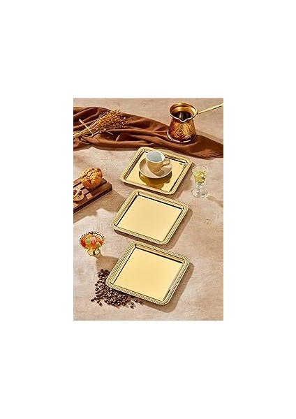 Mayaglory Ottoman Gold Serisi Gold Sunum Tepsisi, Söz Nişan Tepsisi, 24CM, Avangart Dizayn, 3 Adet