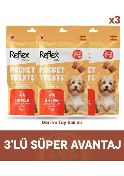 Pocket Treats Deri ve Tüy Bakımı Için Köpek Ödül Maması 3lü Fırsat 3X70GR