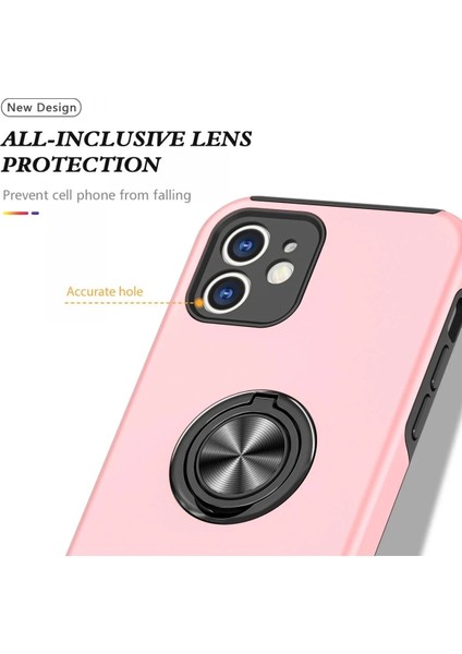Newface iPhone 12 Kılıf Elit Yüzüklü Kapak - Pembe fırsatları