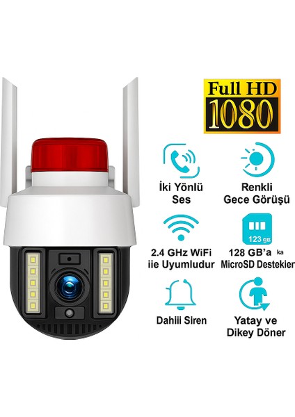 Cmr-21 Kablosuz Full Hd Güvenlik Kamerası Canlı Izleme, Gece Görüşü, Iki Yönlü Ses Dahili Siren