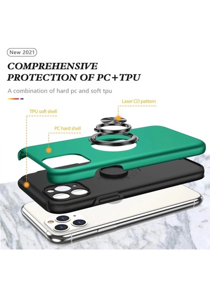 Newface iPhone 11 Pro Max Kılıf Elit Yüzüklü Kapak - Yeşil fiyatları