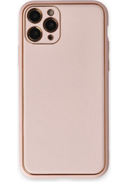 Newface iPhone 11 Pro Max Kılıf Coco Deri Silikon Kapak - Pudra