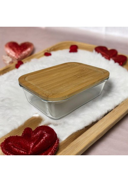 Cam Saklama Kabı 1500 cc - Isıya Dayanıklı -Sızdırmaz Bambu Kapaklı - (22 cm x 16,5 Cm)