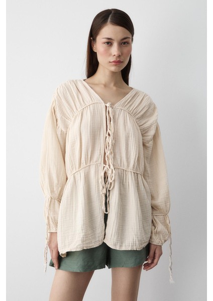 Natural %100 Pamuk Kolu Lastikli Müslin Gömlek