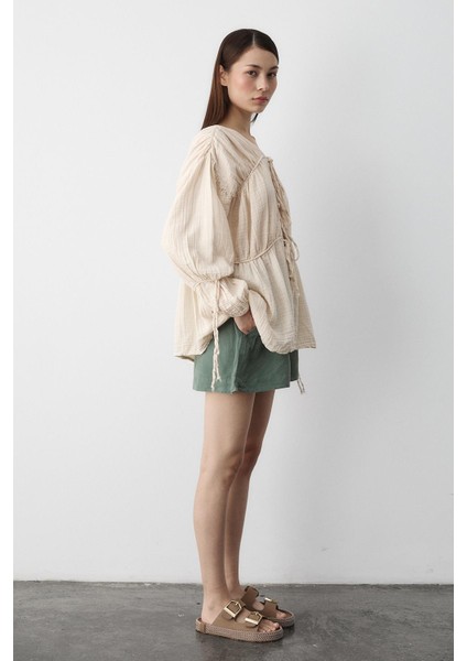 Natural %100 Pamuk Kolu Lastikli Müslin Gömlek fırsatları