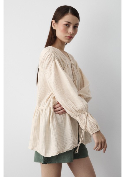 Natural %100 Pamuk Kolu Lastikli Müslin Gömlek indirimleri