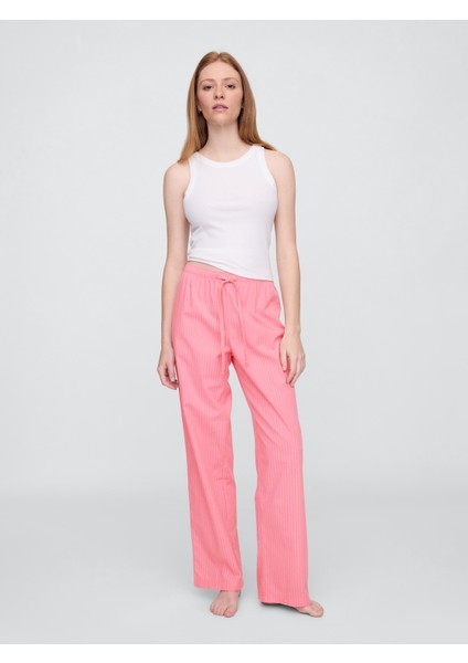 Kadın Açık Pembe Desenli Poplin Pijama Altı