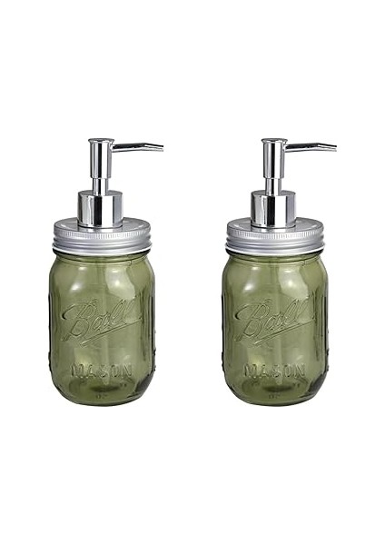 Bosphorus Homi Banyo Seti̇ Cam Sivi Sabunluk 2 Adet,çi̇çek Desenli̇ Koyu Yeşi̇l 8X8X10CM 420ML