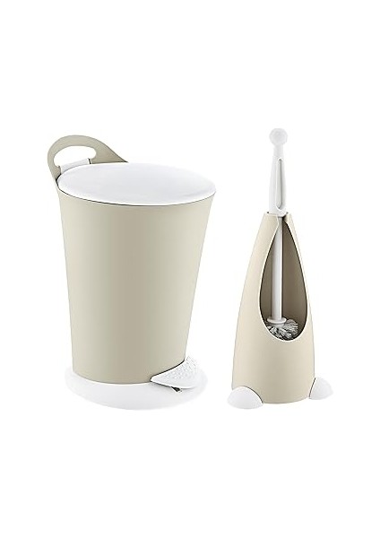 Smartware Penguen Pedallı Çöp Kovası ve Klozet Fırçası Set Latte