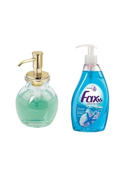 Bosphorus Homi Oval Cam Sivi Sabunluk ve 1 Adet 400 ml Sivi Sabun Okyanus Kokulu
