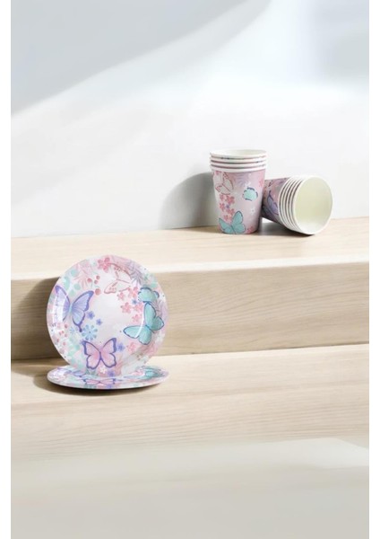Pembe Kelebek Desenli 8'li Tabak Bardak Set fırsatları