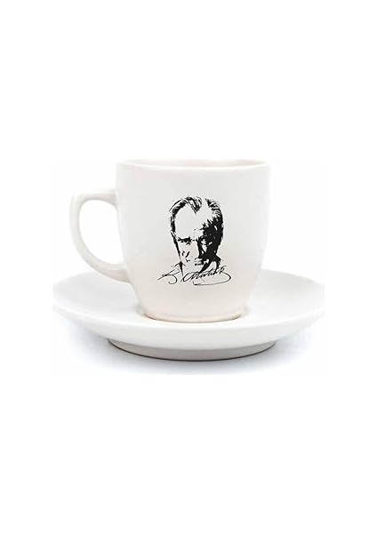 Palto Tasarim Atatürk Portre Krem Türk Kahvesi Fincanı - Hediye Seramik Türk Kahvesi Fincanı