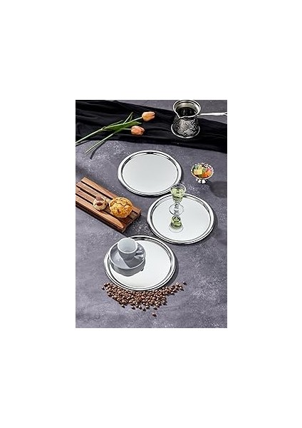 Mayaglory Elite Serisi Krom Sunum Tepsisi, Söz Nişan Tepsisi, 22CM, Avangart Dizayn, 3 Adet
