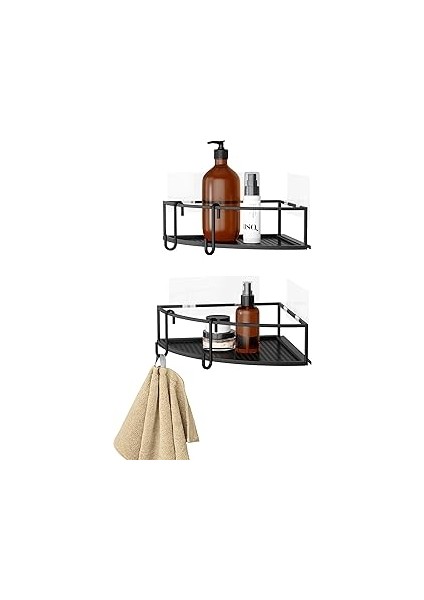 Umbra Cubiko Köşe Rafı, Duş Rafı, Delmeden Kancalı, Siyah, 2'li Set