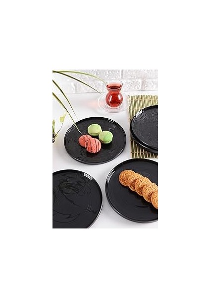 Angdesign Milano Cam Pasta-Kek-Tatlı Tabağı 6'lı Antrasit (Antrasit)