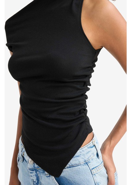 Slim Fit Dar Kesim Tek Omuzlu Ribana Siyah Bluz F2453AX25SM indirimleri