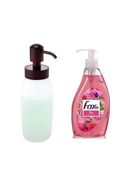 Bosphorus Homi Buz Desenli̇ Cam Sivi Sabunluk ve 1 Adet 400 ml Sivi Sabun Gül Kokulu