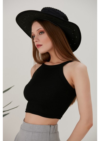 Siyah Fitted/vücuda Oturan Iki Omuzu Açık Miami Fitilli Esnek Örme Bluz
