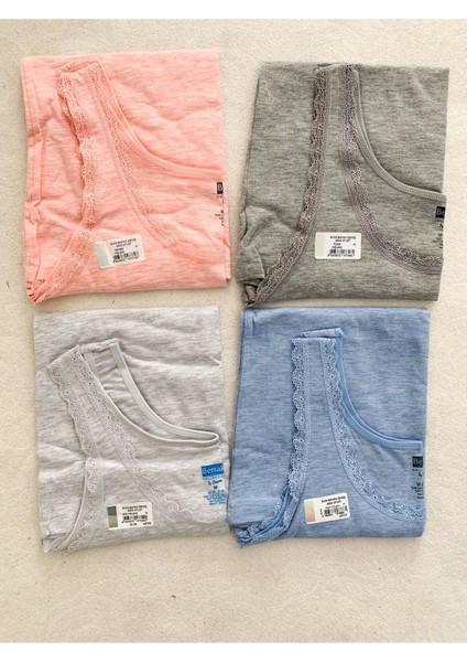 Kadın Renkli Dantelli Gübürlü Kalın Askı Body Atlet 4lü