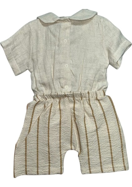 Erkek Bebek Yazlık Tulum (Balık Nakışlı, Çizgili Alt Detaylı, Doğal Kumaş) fırsatları