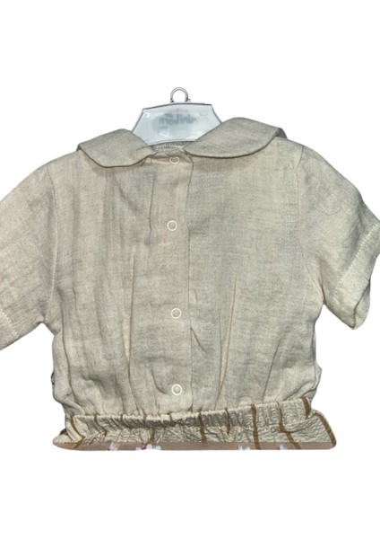 Erkek Bebek Yazlık Tulum (Balık Nakışlı, Çizgili Alt Detaylı, Doğal Kumaş)