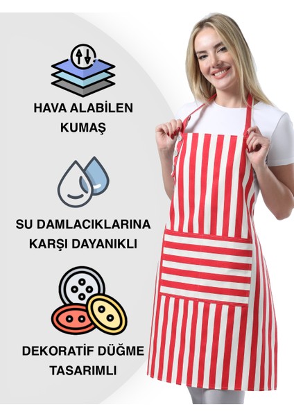 Boyun Ayarlı,sugeçirmez, Şef, Aşçı, Mutfak Önlüğü, Cafe, Barista, Kuaför, Ressam ve Çiçekçi Önlükleri, Kırmızı ve Beyaz Çizgili Önlük