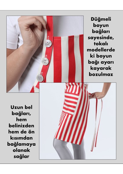 Boyun Ayarlı,sugeçirmez, Şef, Aşçı, Mutfak Önlüğü, Cafe, Barista, Kuaför, Ressam ve Çiçekçi Önlükleri, Kırmızı ve Beyaz Çizgili Önlük fırsatları