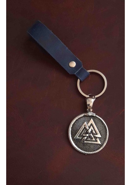 Anahtarlık Valknut Tasarım Premium El Yapımı Gerçek Deri Anahtarlık