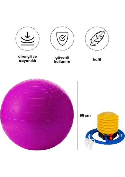 Yoga Pilates Egzersiz Topu 55CM – Sağlam, Dayanıklı ve Hava Pompası Dahil
