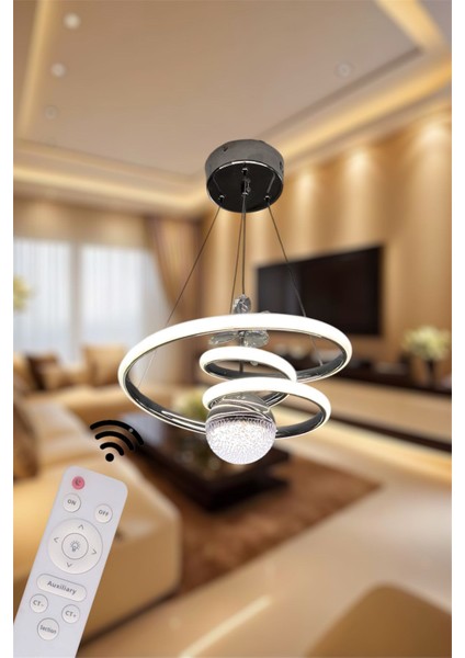 Modern Krom Toplu Space 3 Renk Kumandalı (Beyaz&sarı&günışığı) LED Avize