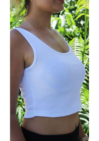 Kadın Beyaz Basic Ribana Atlet Crop – Likralı Spor Üst fiyatları