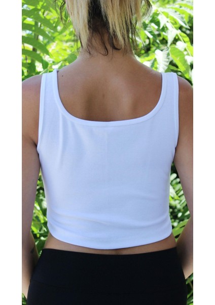 Kadın Beyaz Basic Ribana Atlet Crop – Likralı Spor Üst modelleri