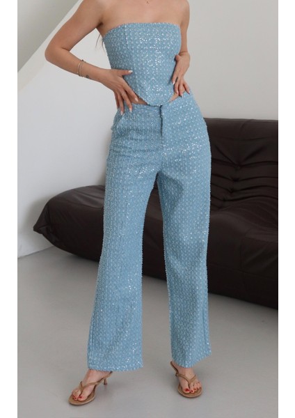 Mavi Pullu Kot Pantolon