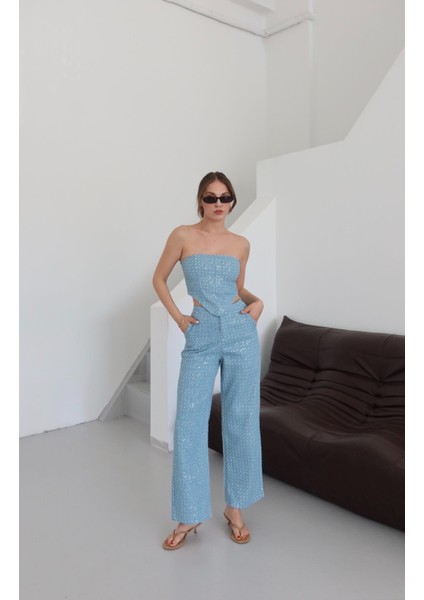 Mavi Pullu Kot Pantolon indirimleri