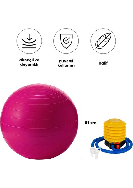 Yoga Pilates Egzersiz Topu 55CM – Sağlam, Dayanıklı ve Hava Pompası Dahil