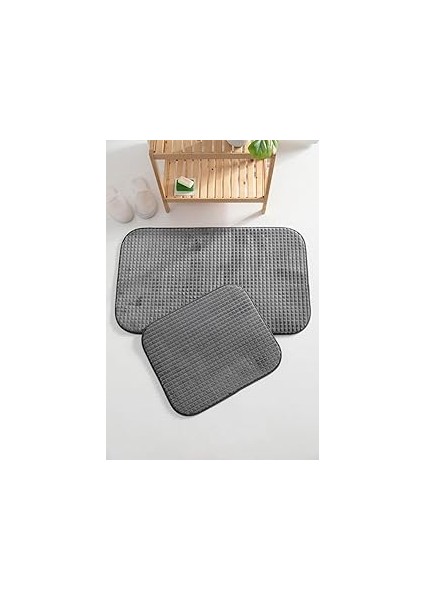 Favora Piramit Süngerli 2li Banyo Paspas Takımı - Antrasi