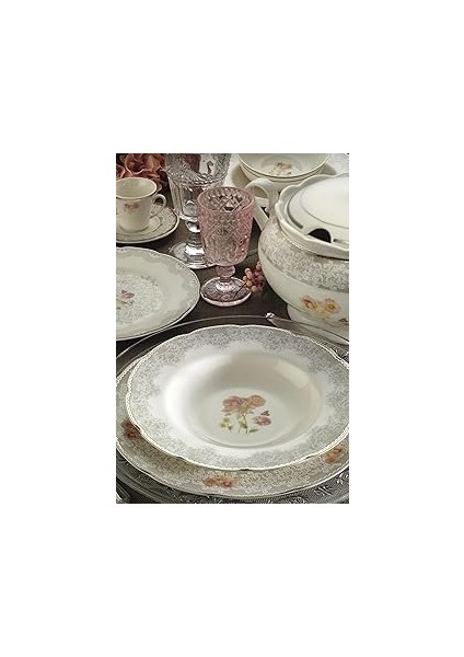 Porselen Bone Olympos 68 Parça 12 Kişilik Desenli Yemek Takımı 10046