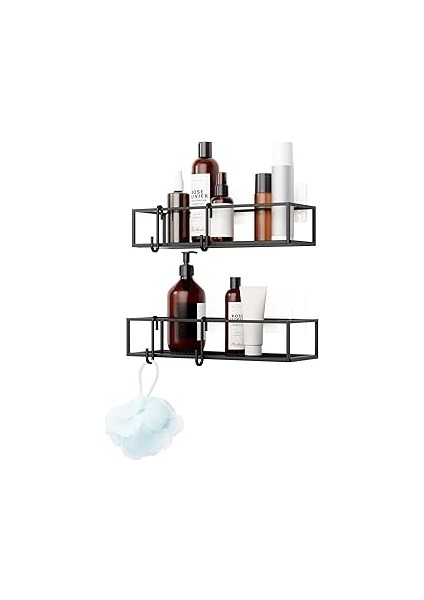 Umbra Cubiko Duş Rafı, Duş Rafı, Delmeden Kancalı, Siyah, 2'li Set, 2