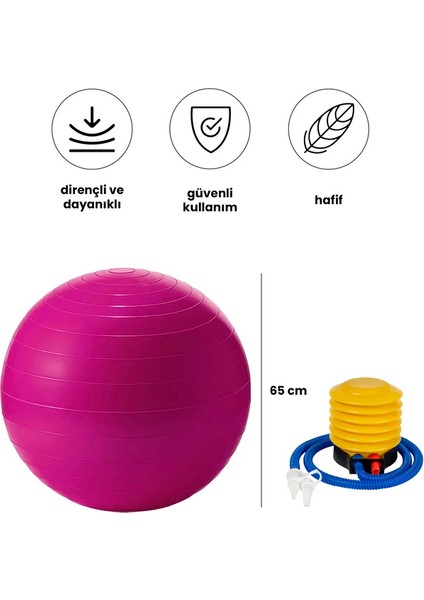 Yoga Pilates Egzersiz Topu 65CM – Sağlam, Dayanıklı ve Hava Pompası Dahil