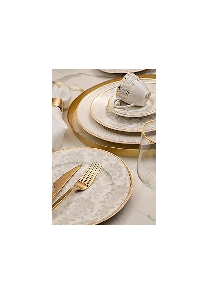 Porselen Bone Kalipso 68 Parça 12 Kişilik Yemek Takımı, Damask