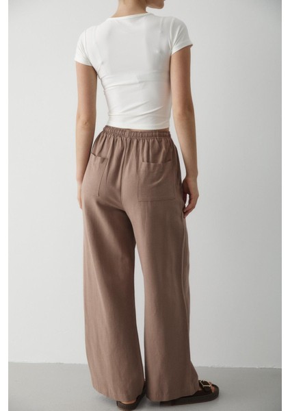 Vizon Beli Lastikli Pamuklu Keten Pantolon fırsatları