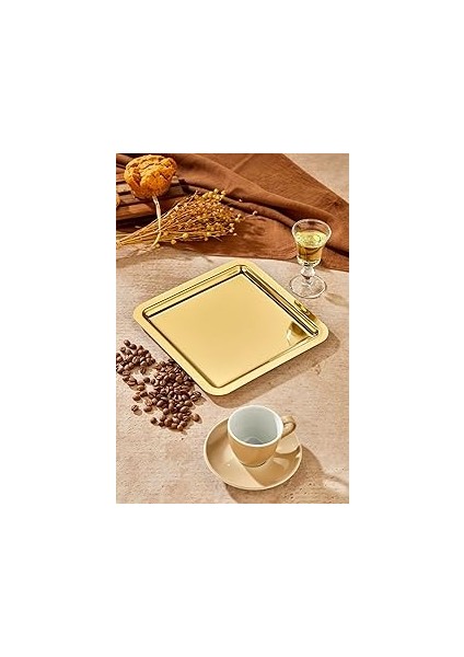 Mayaglory Royal Gold Serisi Gold Sunum Tepsisi, Söz Nişan Tepsisi, 24CM, Avangart Dizayn, Tek Adet