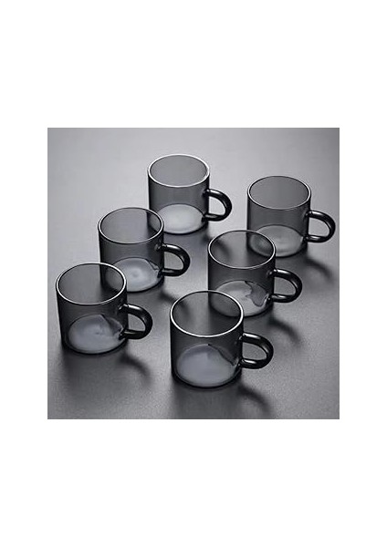 Renovon 6 Adet 113ML Cam Füme Renk Fincan Espresso Kahve Fincanı Isıya Dayanıklı Çay Seti Çay Finca