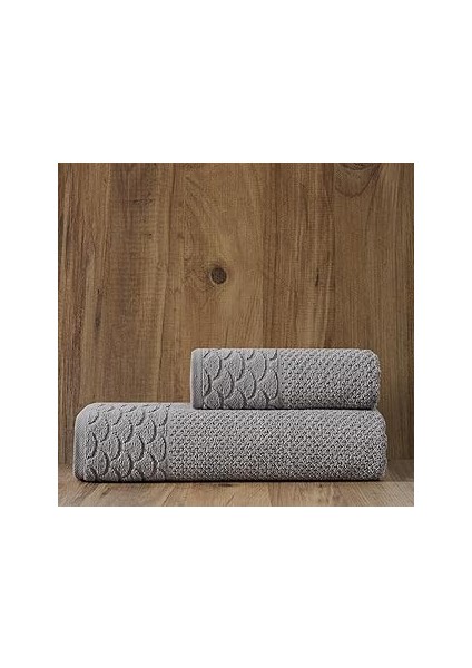 Soley | Alana | Extra Yumuşak Pamuklu Pirinç Örgü 2'li Havlu Seti Gri̇